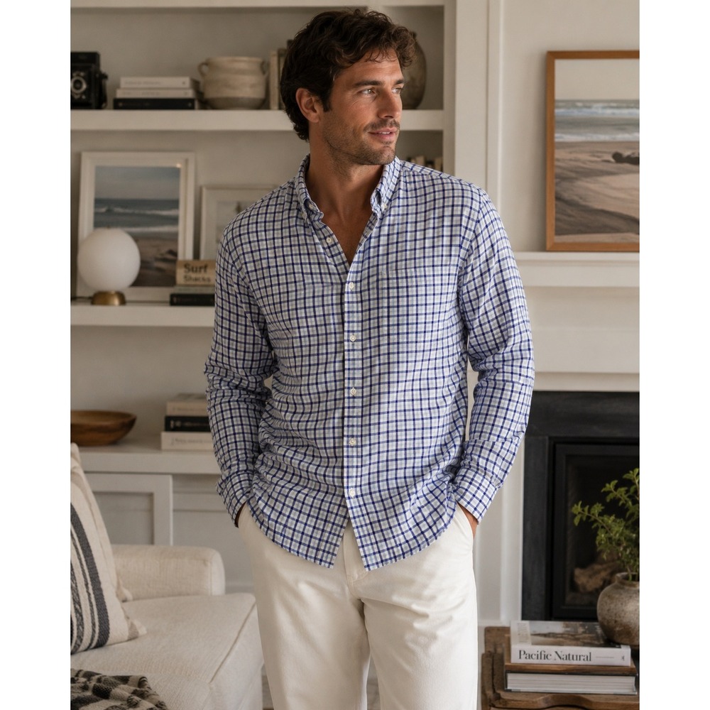Orvis Shirt Mens Large Blue Gingham Button Down Preppy Classic Fit